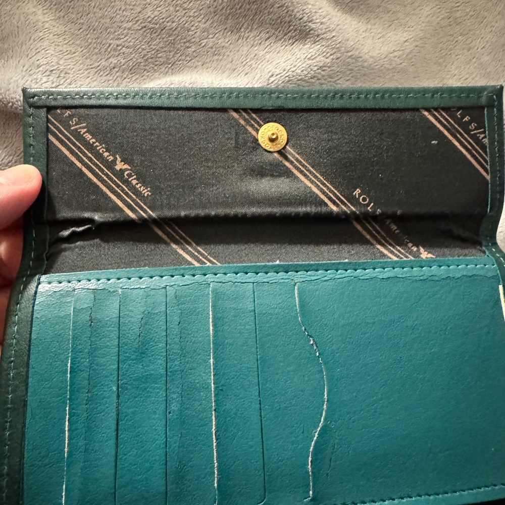 Vintage Rolfs Cowhide Wallet Dark Green Snap Close 12 Card Slots 2 bill Slots - Picture 7 of 11